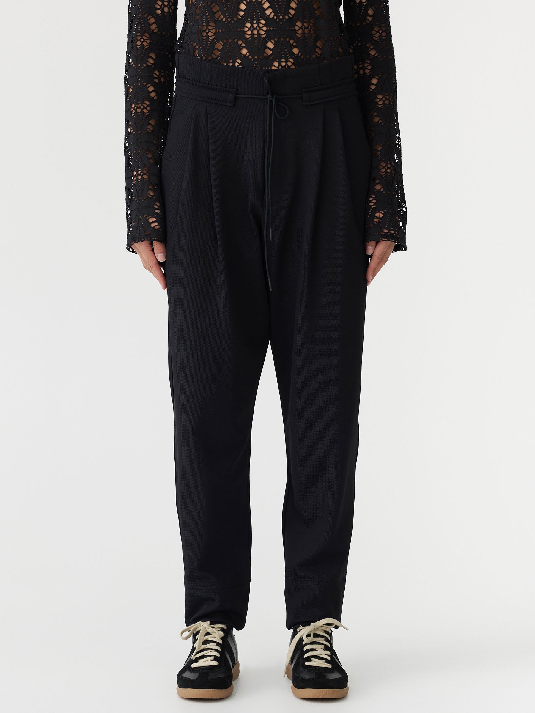 twill high rise drawstring pant