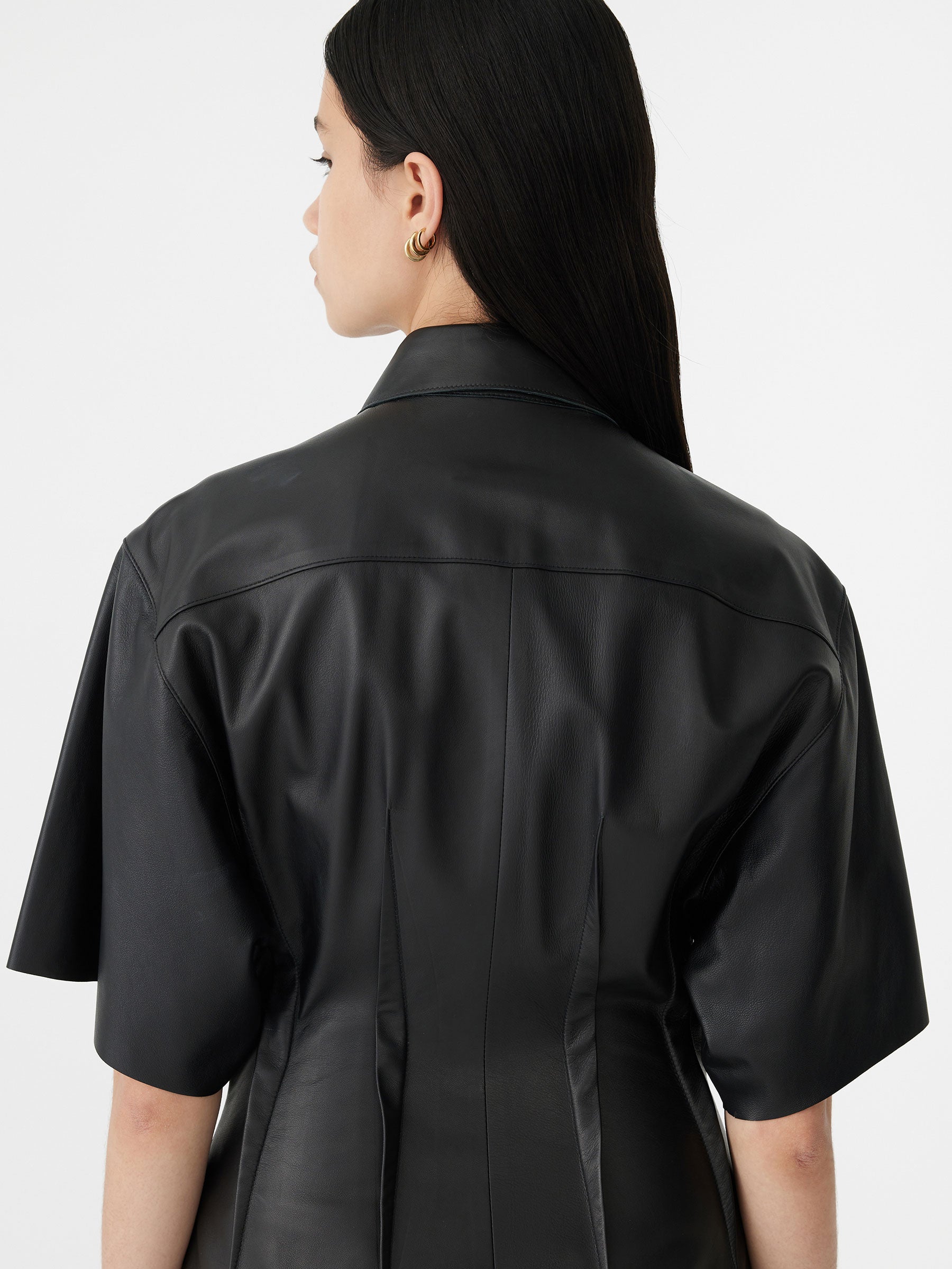 cinched back leather dress