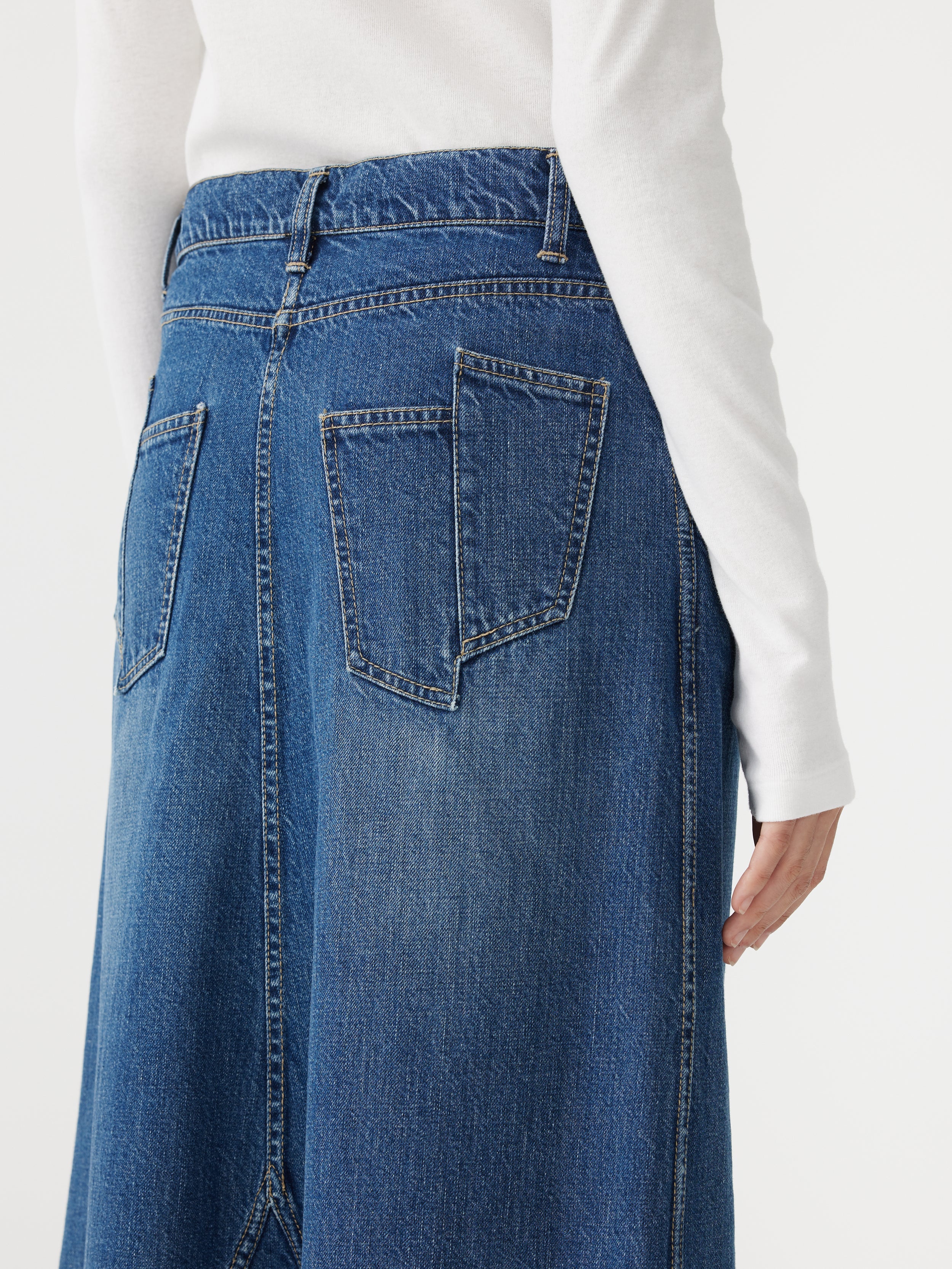 maxi panelled denim skirt