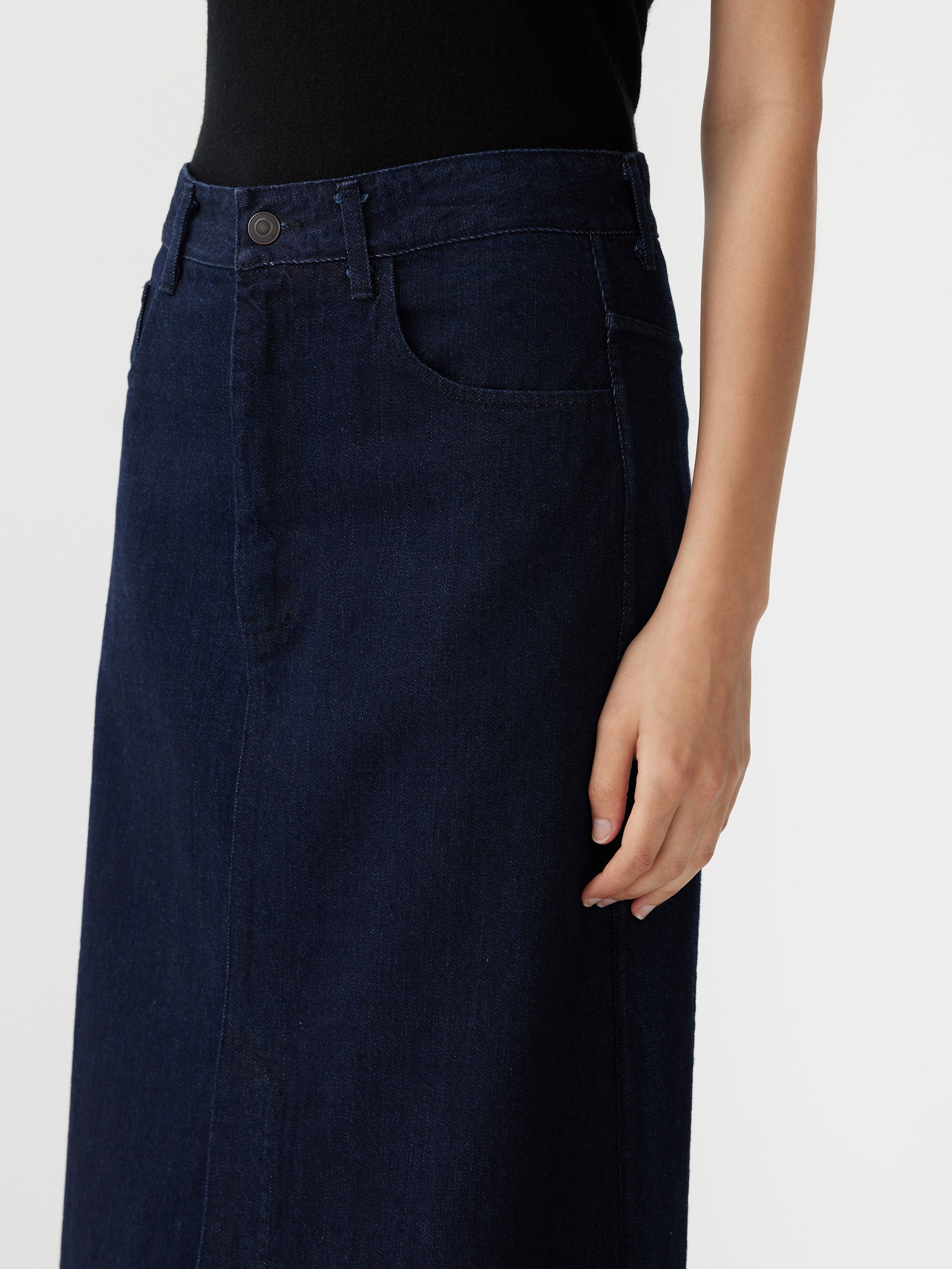 longerline denim skirt