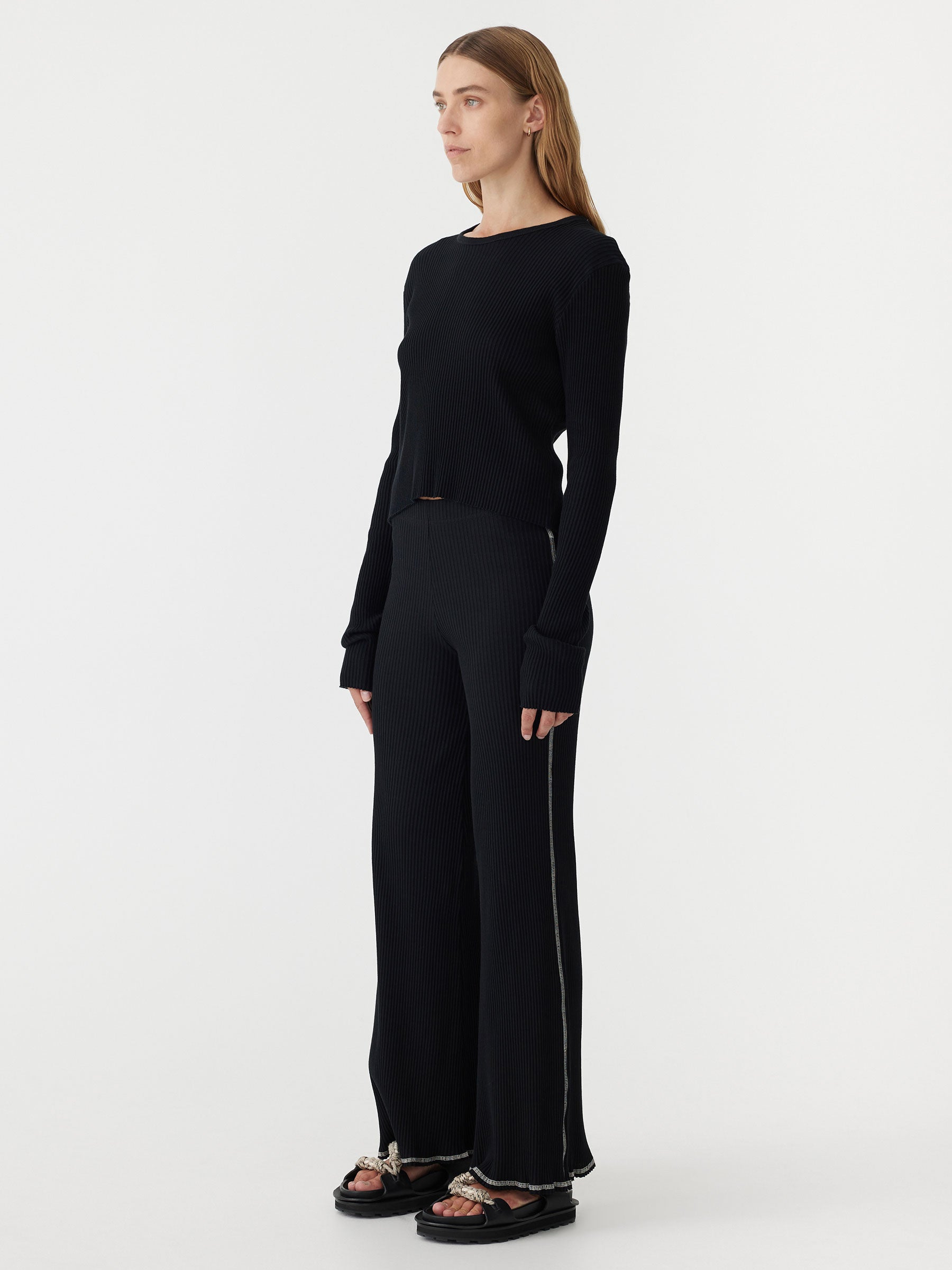 cropped rib straight leg pant