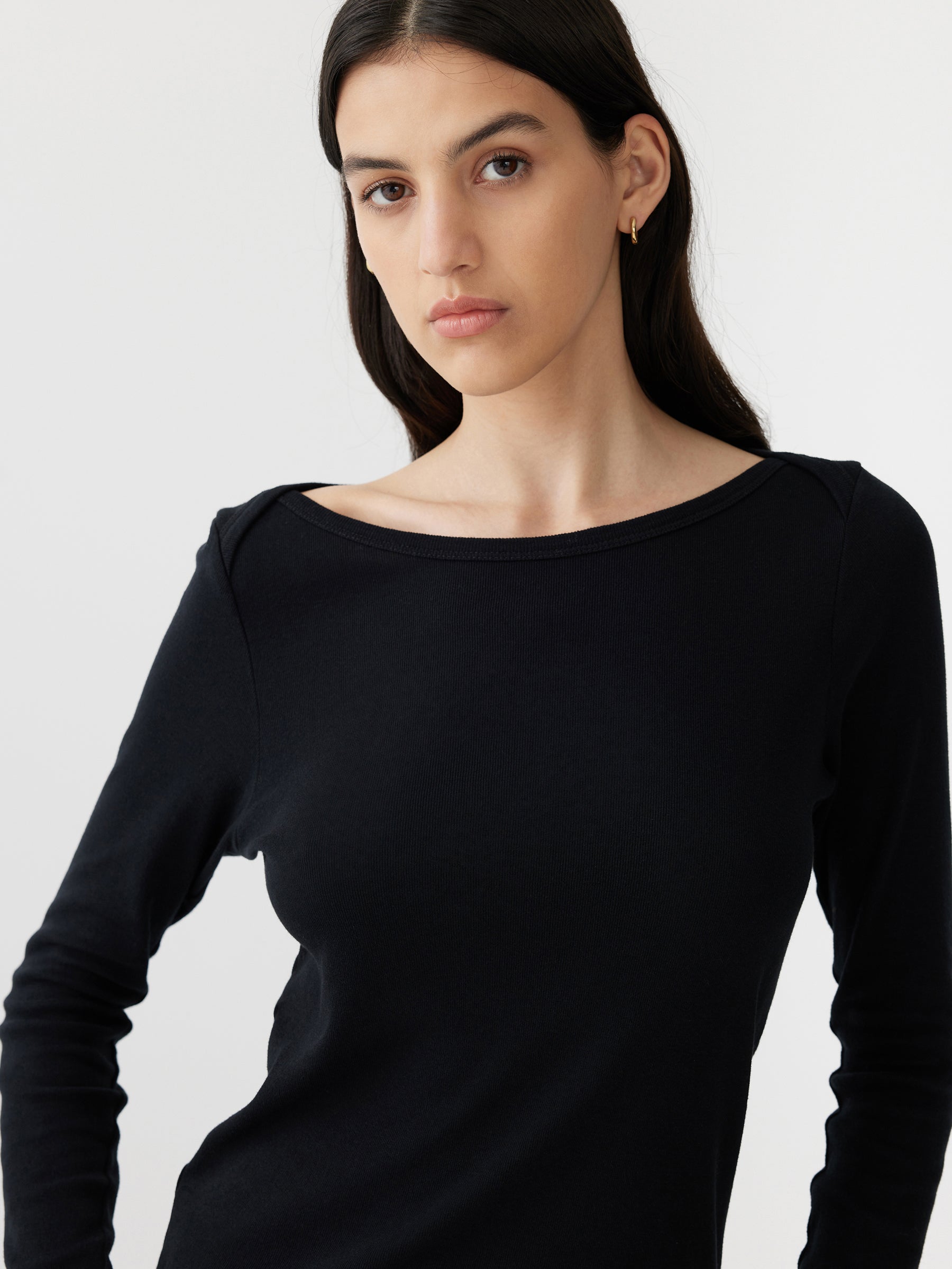 envelope neck rib long sleeve top