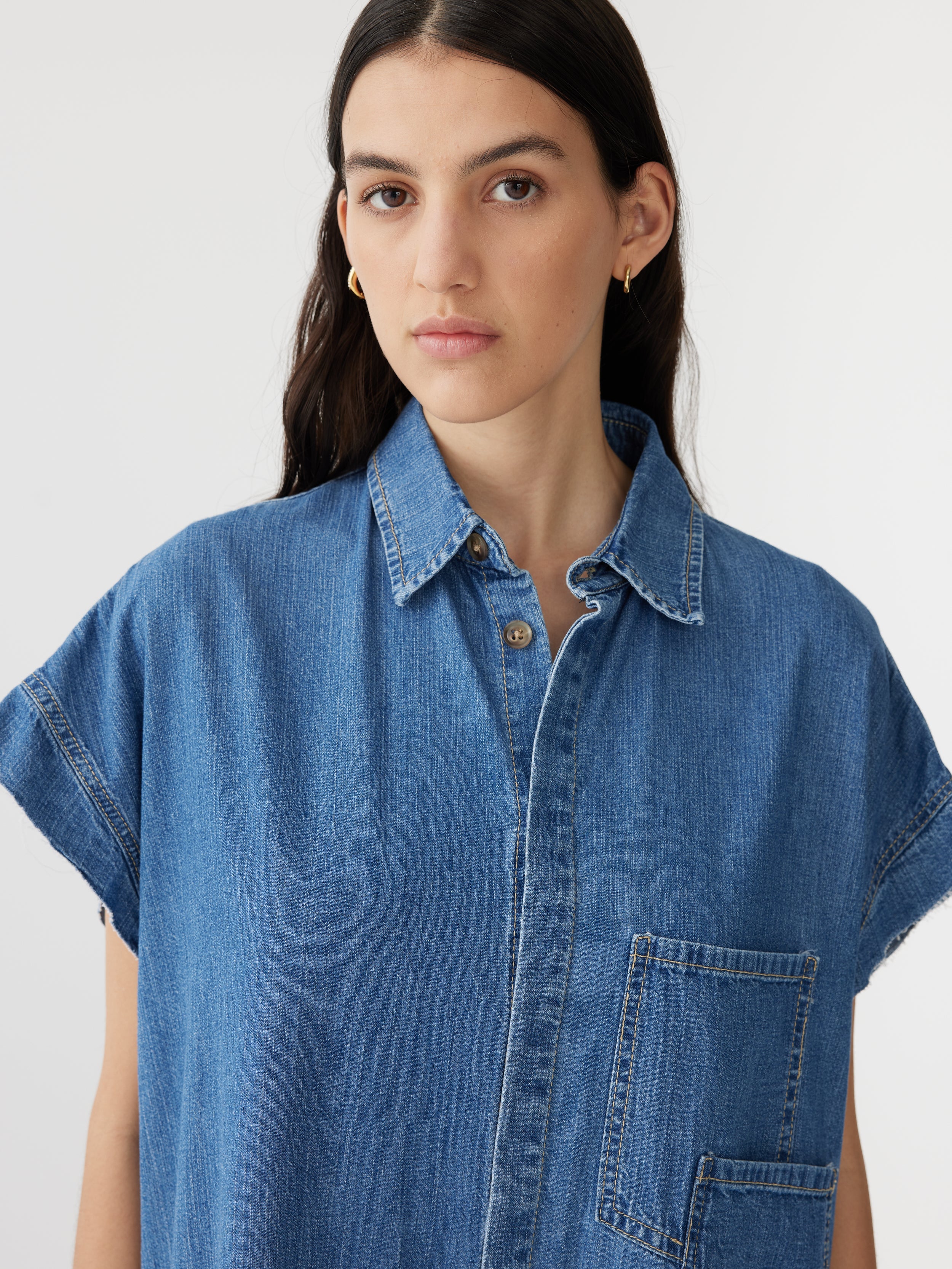 denim sleeveless shirt dress