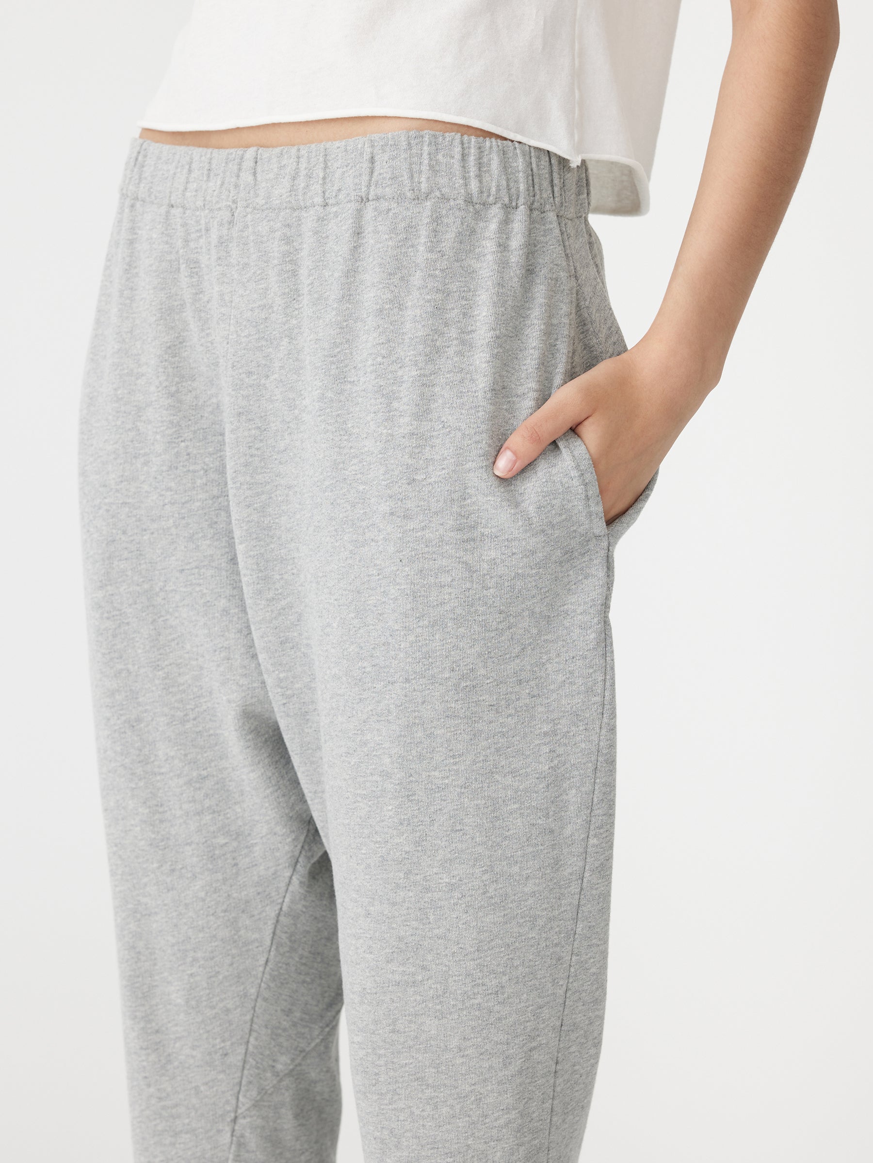 drapey terry paneled pant