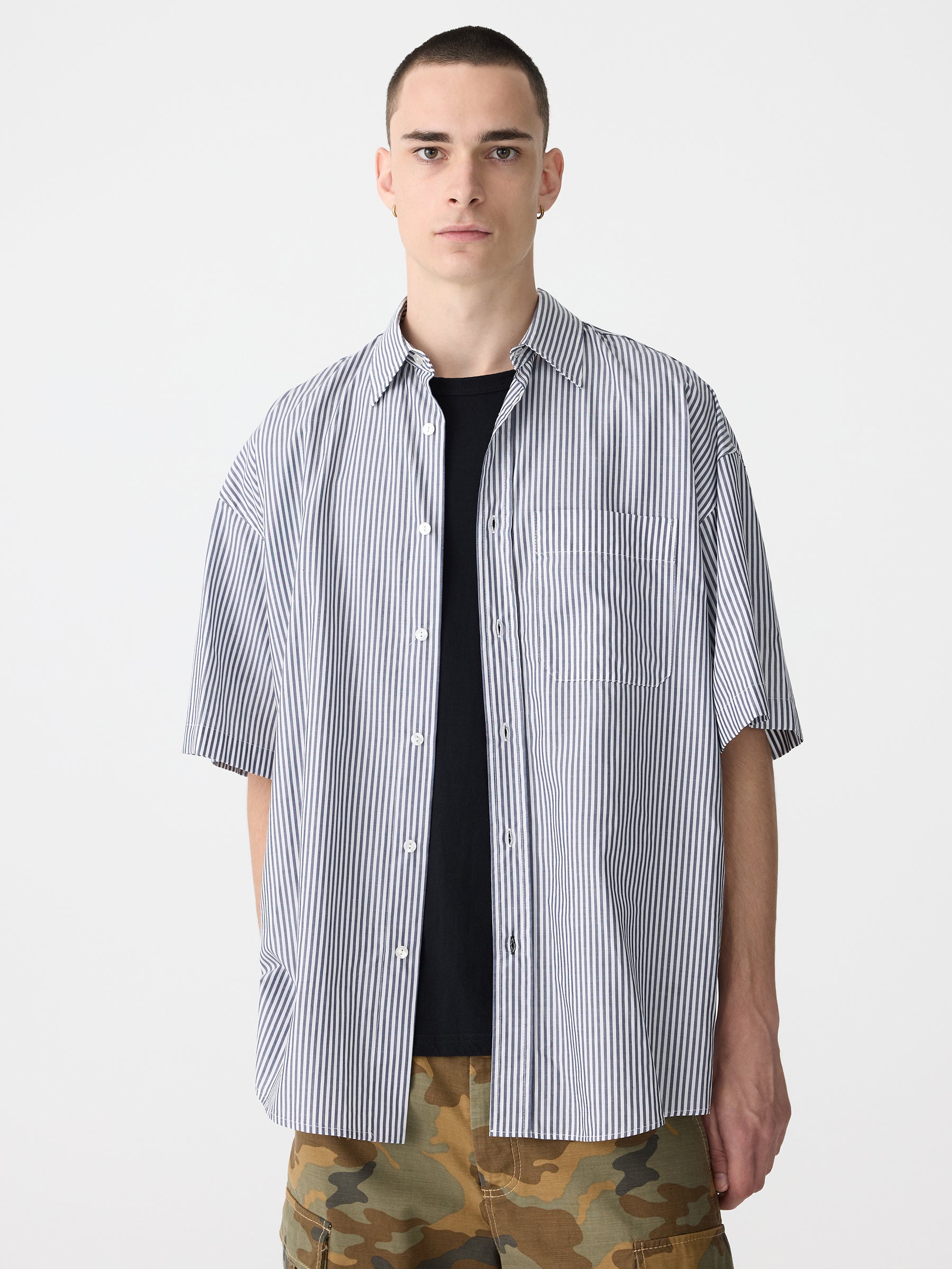 oversized stripe short sleeve shirt