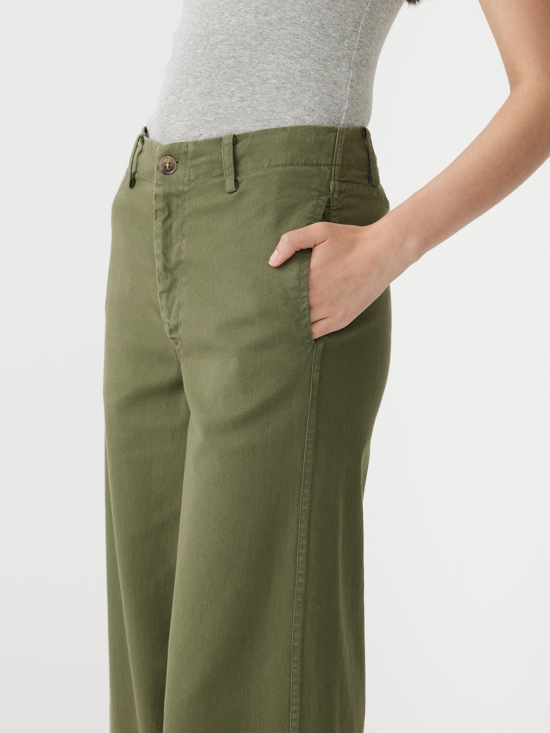 cotton twill wide leg pant