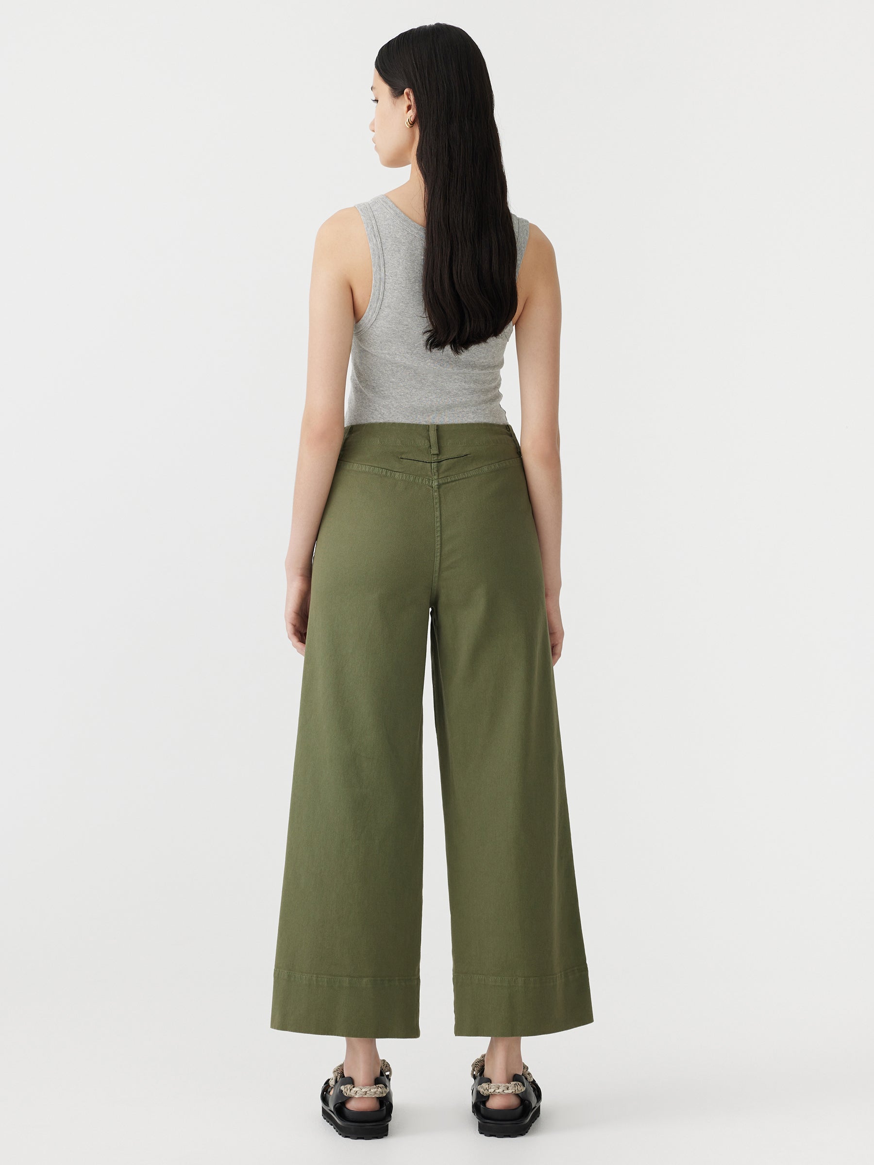 cotton twill wide leg pant