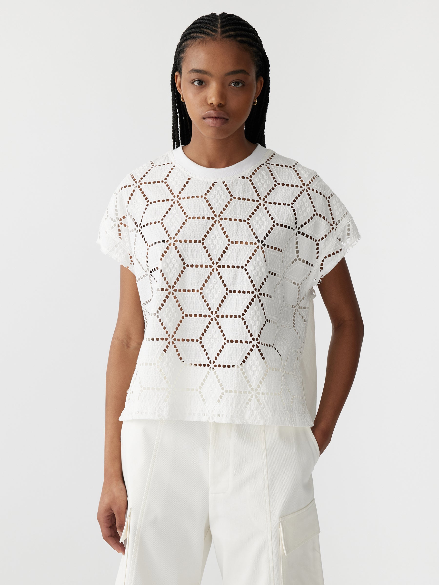 cotton lace mock neck tee