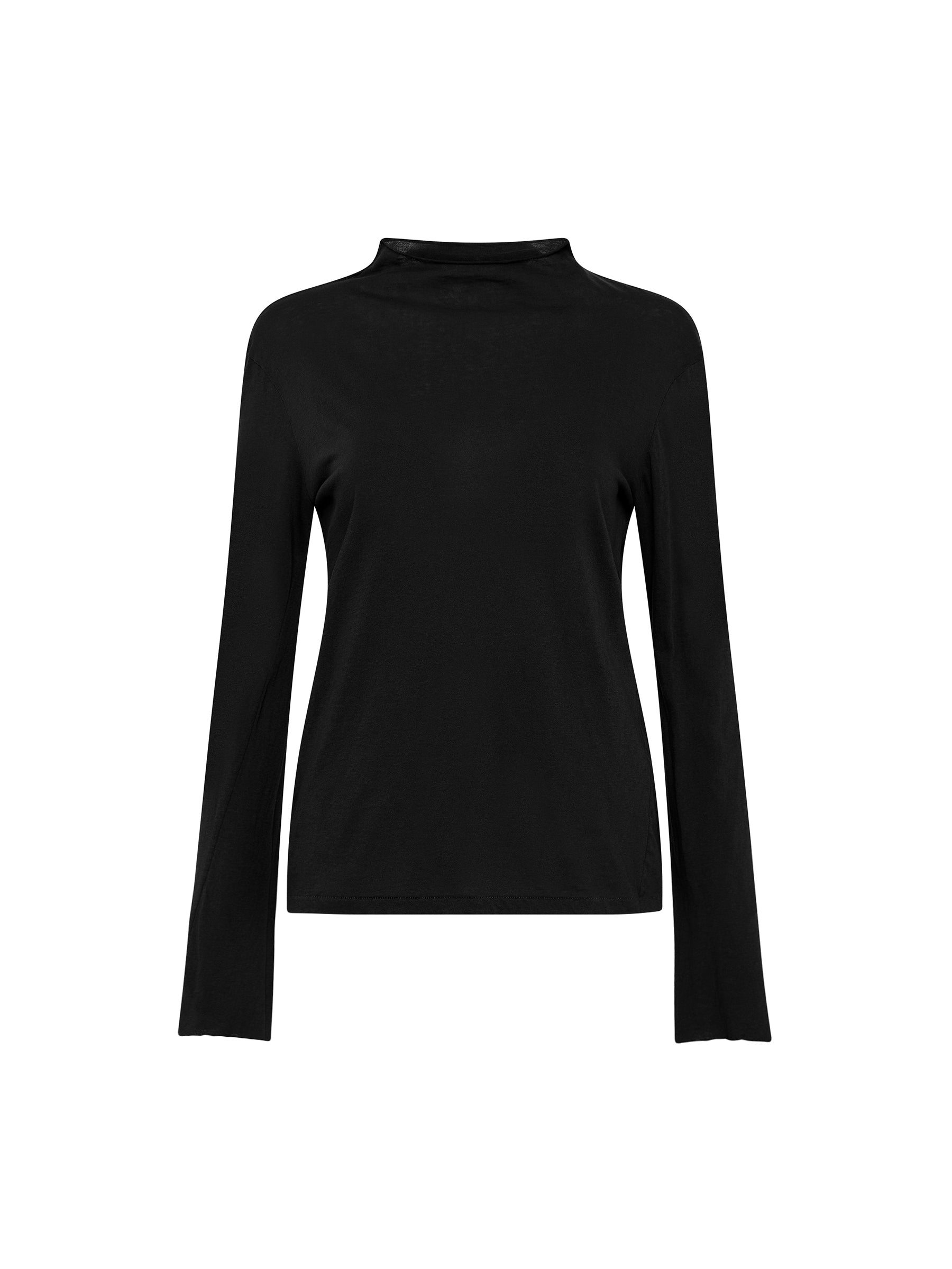 raised neck slim long sleeve t.shirt in black – bassike