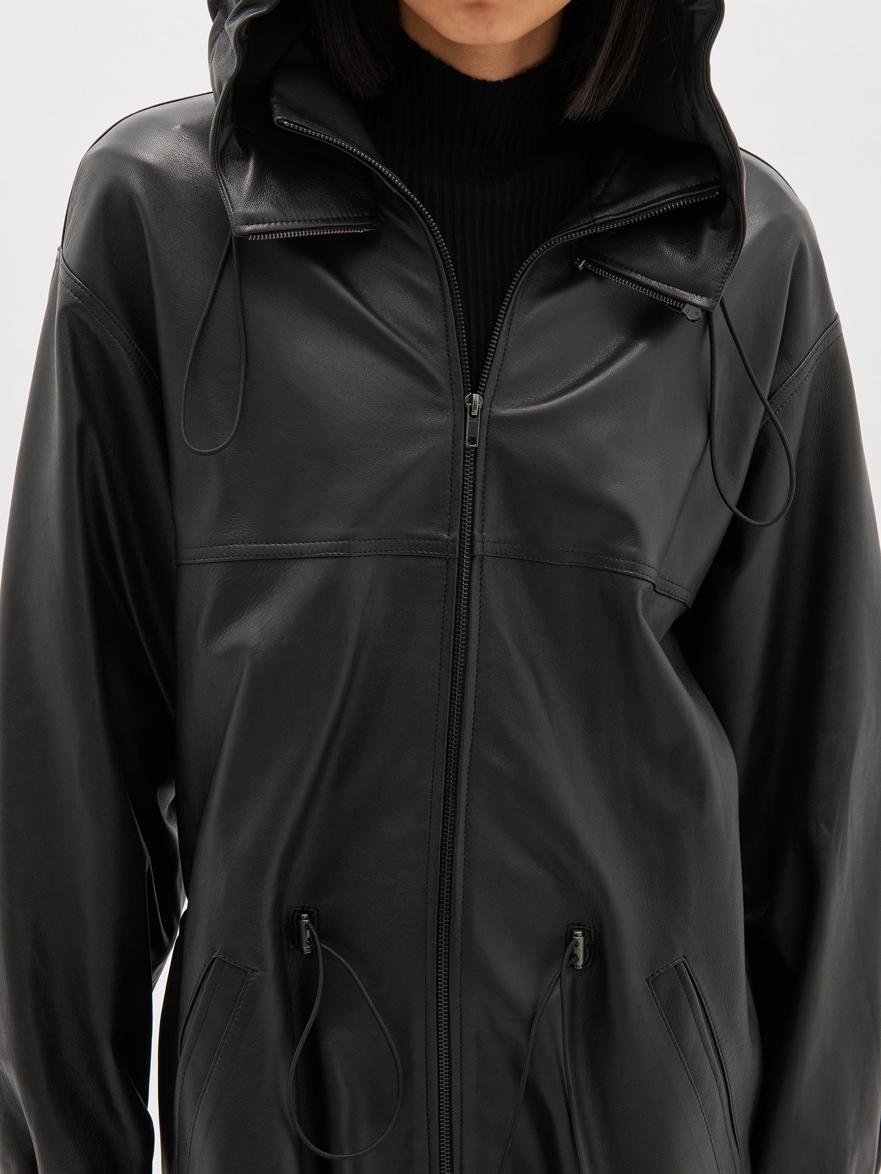 zip front leather anorak