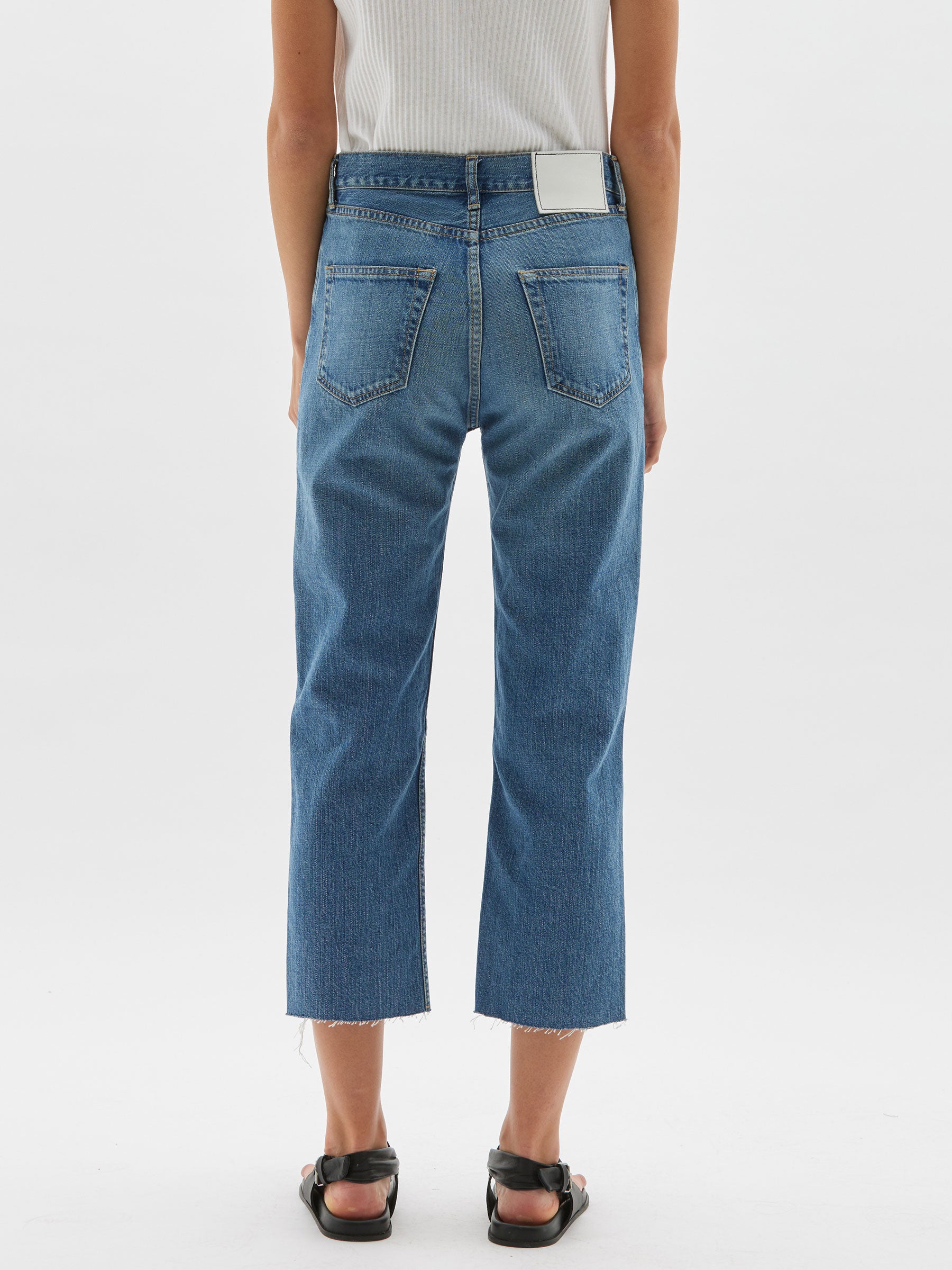 Straight leg clearance cut off jeans