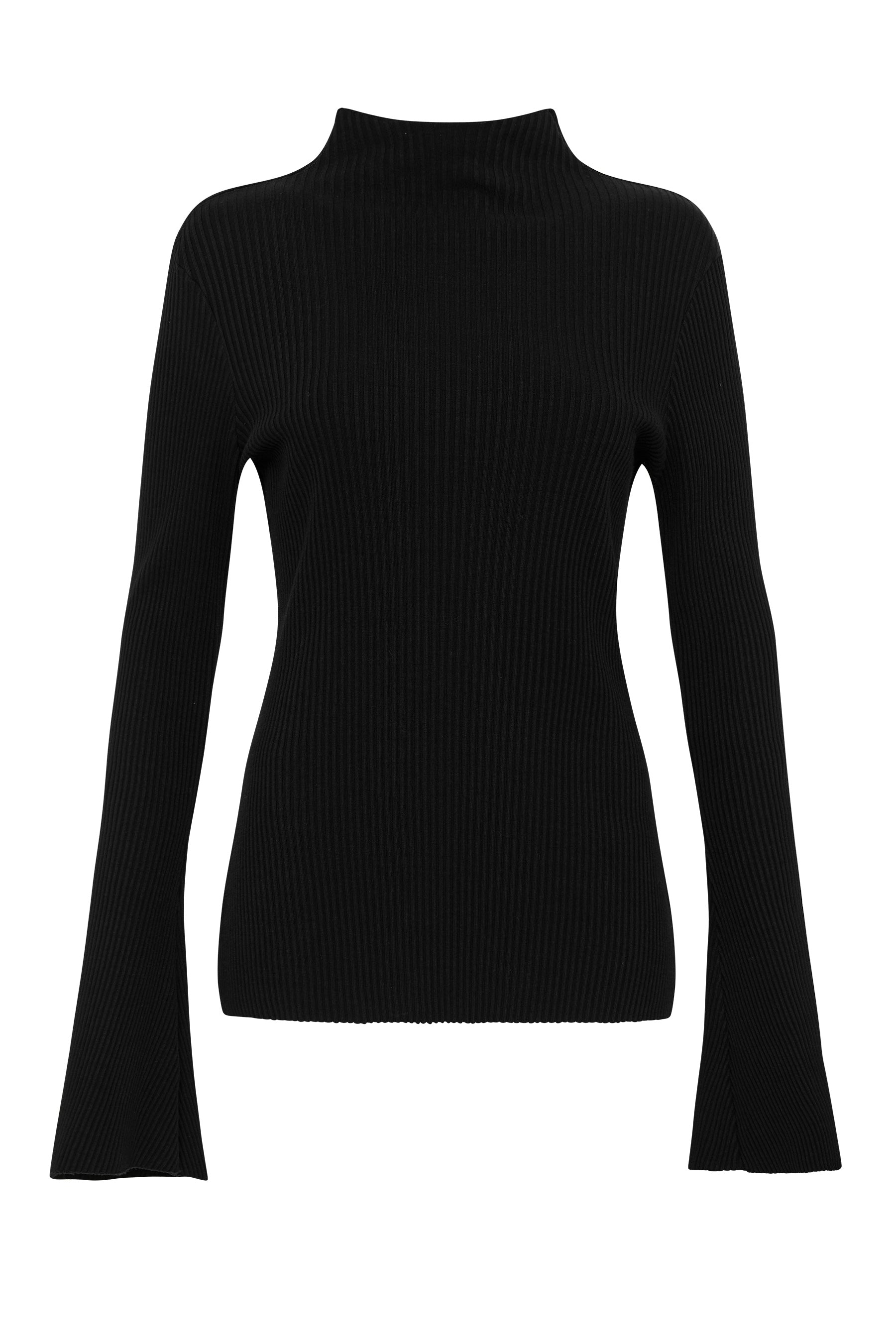 raised neck drapey rib long sleeve top